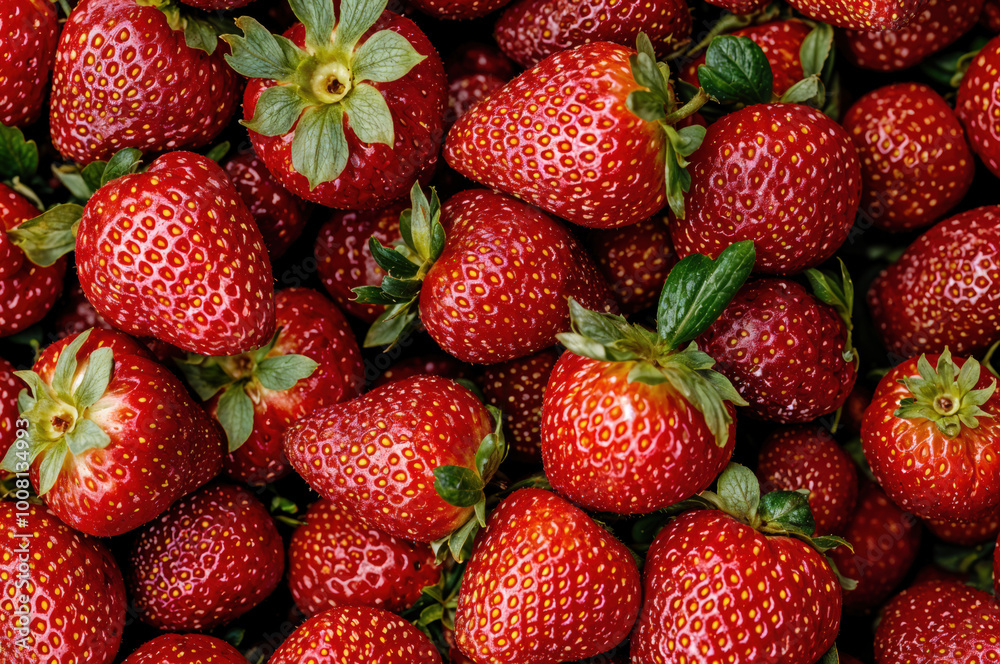 Freshly picked strawberries forming vibrant red background