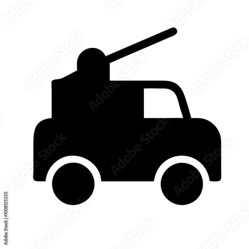 Black Silhouette of a Military Vehicle in a Tribute Icon Design, Symbolizing Strength and Defense