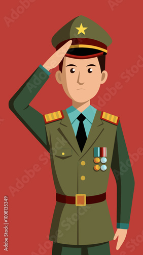 World War II Soldier Saluting with a Determined Expression, Commemorating War Heroes in a Dynamic Artistic Style