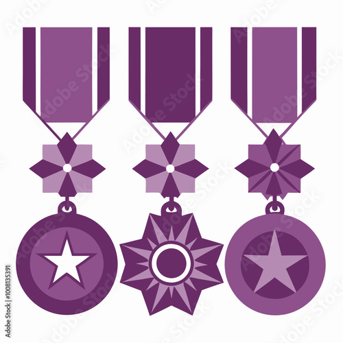 Illustration of Distinguished Military Medals in Purple, Honoring Acts of Bravery and Service