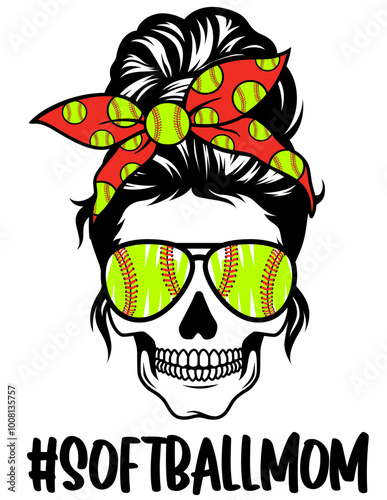 Softball Mom | Dead Mom Fan | Softball League | Softball Team | Dead Fan | Softball Game | Softball Tournament | Mom w/Glasses | Original Illustration | Vector and Clipart | Cutfile and Stencil
