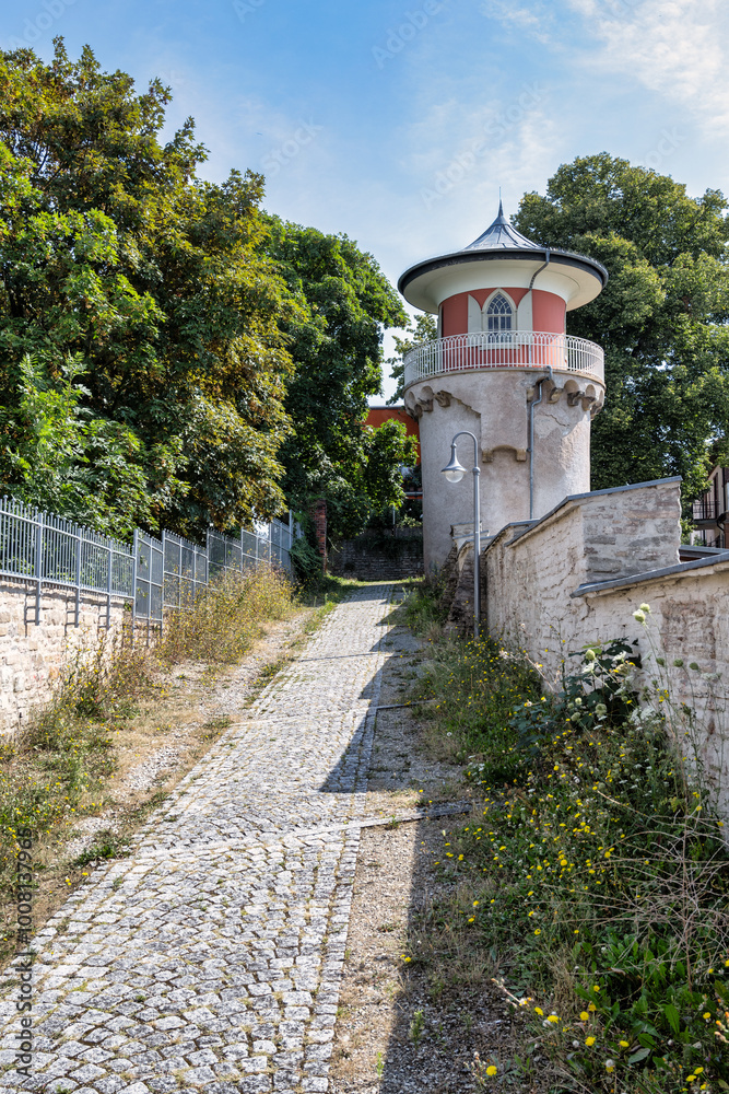 The town wall with the owl tower in Sangerhausen The town wall with the owl tower in Sangerhausen
