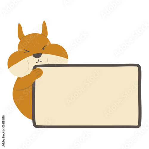 Cute Squirrel Holding Empty Banner Promotion