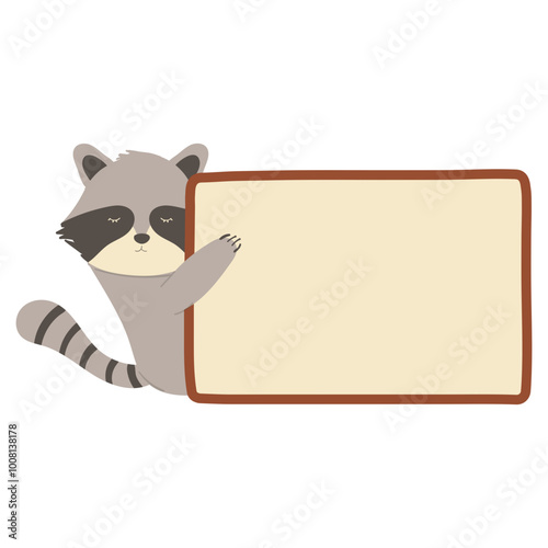 Cute Raccoon Holding Empty Banner Promotion