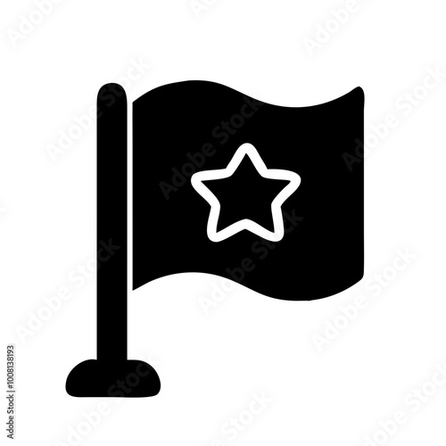 Simple Icon of a Flag with a Star, Black and White Minimalist Design