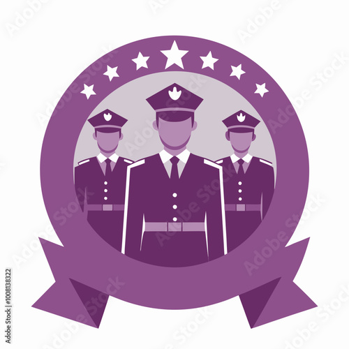 Circular Badge of Saluting Soldiers in Formation – Military Tribute Emblem