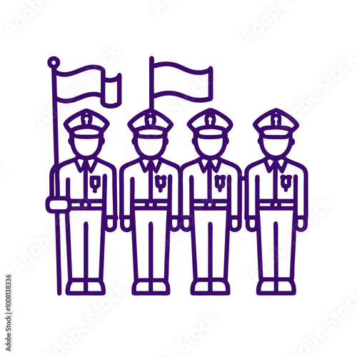 Line Drawing of a Military Parade with Saluting Soldiers