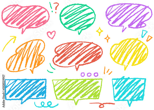 手書きの吹き出しセット、ポップなデザインの吹き出し	