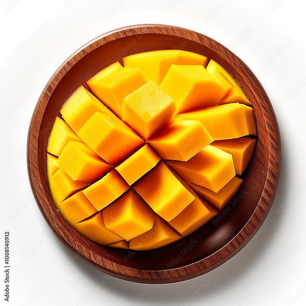Fresh mango slices with bright colors on white background Fresh mango slices with bright colors on white background