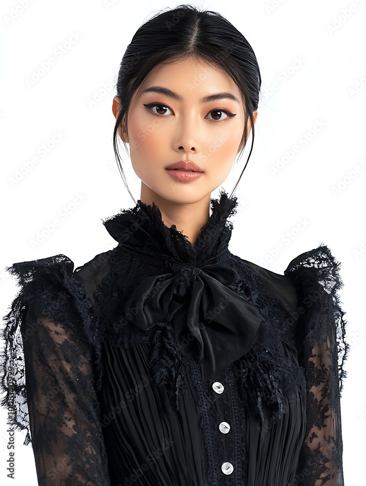 Portrait of a Young Woman in a Black Lace Dress. Portrait of a Young Woman in a Black Lace Dress.
