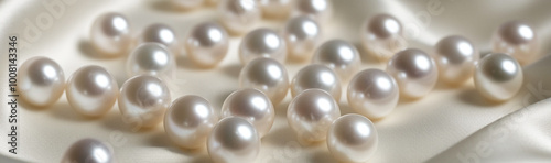 background with pearls on cream silk close up