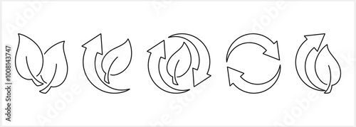 Doodle recycled arrow with leaf icon isolated. Vector stock illustration