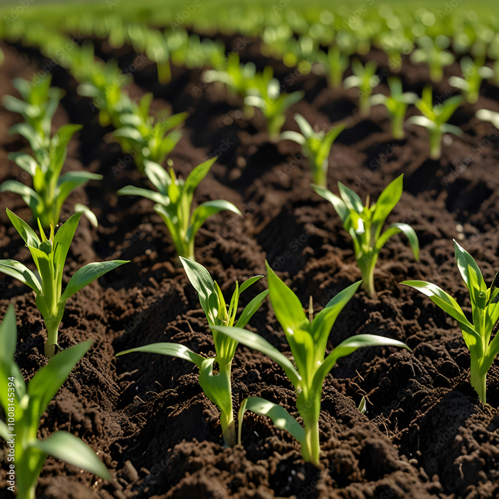 Corn seedlings in field green maize sprouts on agricultural plantation Corn seedlings in field green maize sprouts on agricultural plantation