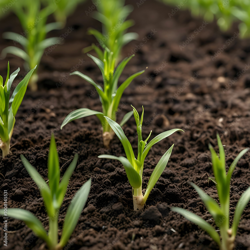 Corn seedlings in field green maize sprouts on agricultural plantation Corn seedlings in field green maize sprouts on agricultural plantation