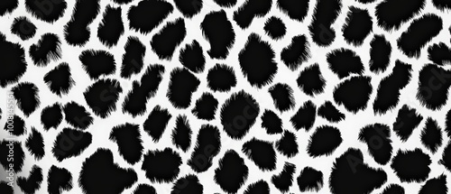 a black and white pattern resembling cow hide or dalmatian spots. It consists of irregular black splotches on a white background, creating a high-contrast abstract design. Generative AI