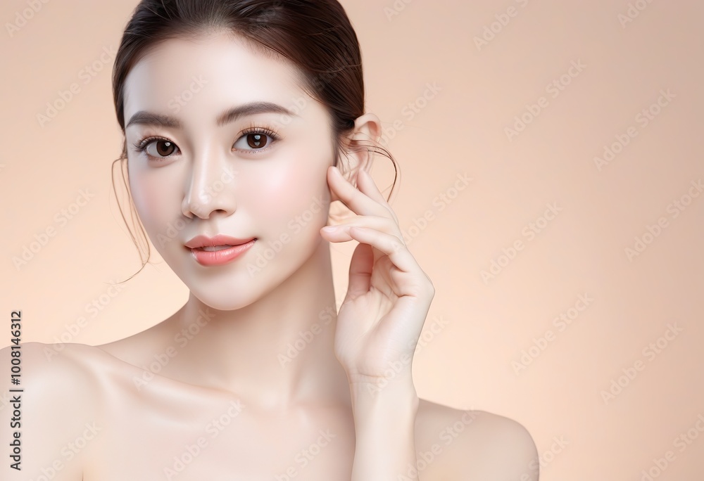 Pretty woman for face wash product model, with hand on her face, fresh face, beautiful, glowing, healthy skin Pretty woman for face wash product model, with hand on her face, fresh face, beautiful, glowing, healthy skin