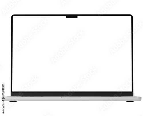 Mockup template for silver laptop. Front view, isolated and without background 