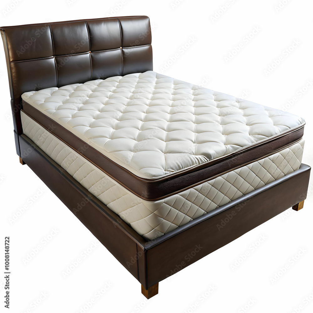 a dark brown bed with a perfect white mattress isolated a dark brown bed with a perfect white mattress isolated