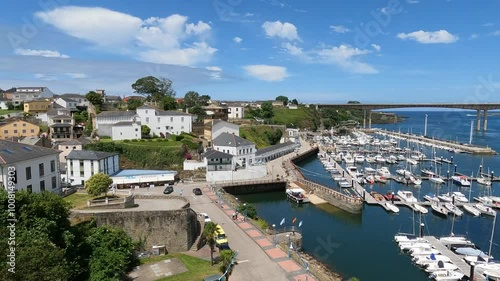 Vista panorámica de la villa asturiana de Ribadeo y su puerto deportivo en el litoral cantábrico, norte de España. No Audio photo