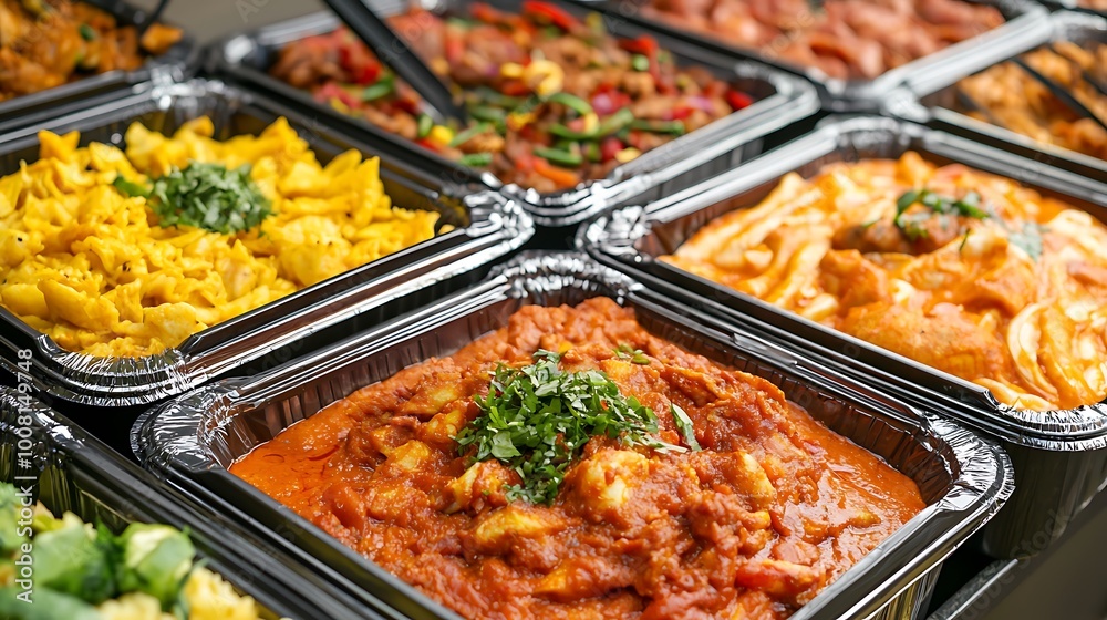 Delicious Food Buffet in Disposable Containers Delicious Food Buffet in Disposable Containers