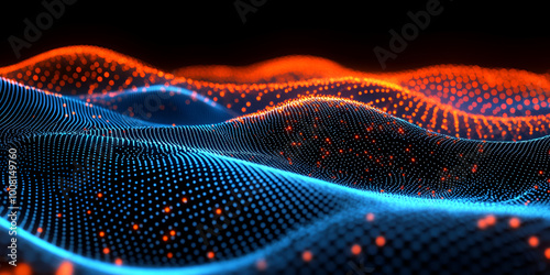 Vibrant Red and Blue Wave Particle Flow