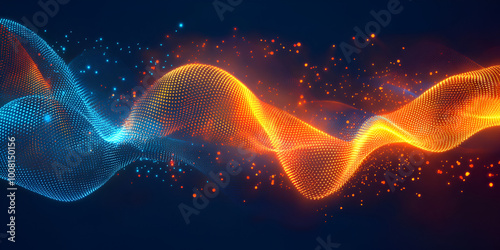Vibrant Red and Blue Wave Particle Flow