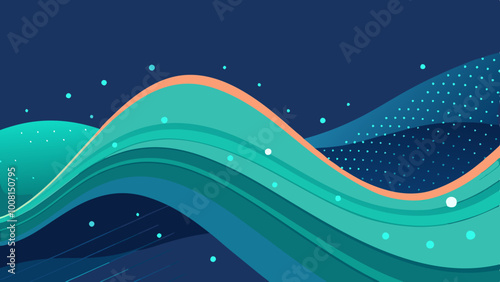  Large digital data background. Abstract wave with moving dots. 3d rendering stock photo