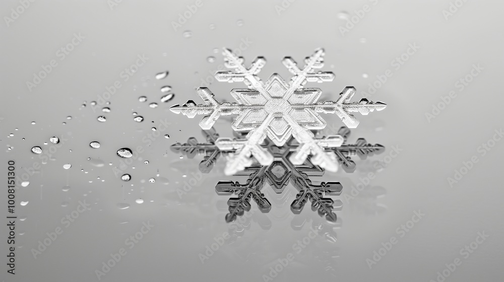 A solitary snowflake on a transparent surface. A solitary snowflake on a transparent surface.