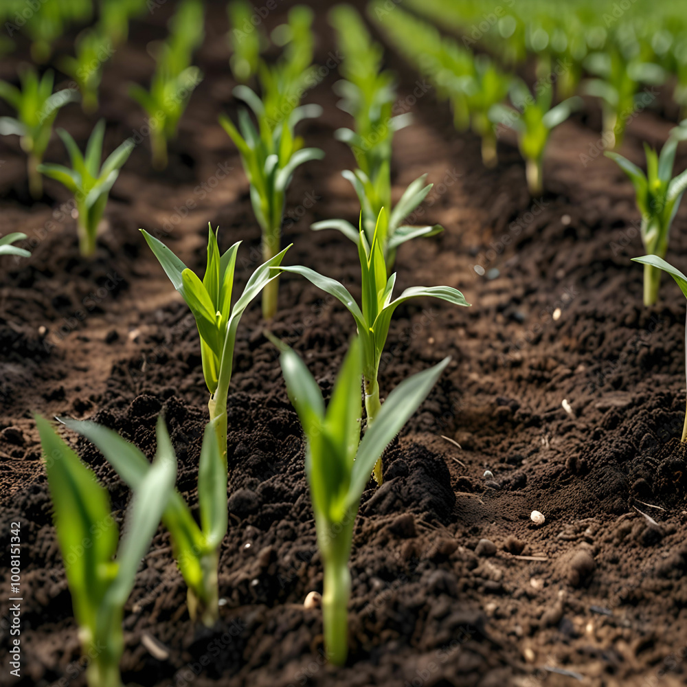 Corn seedlings in field green maize sprouts on agricultural plantation Corn seedlings in field green maize sprouts on agricultural plantation