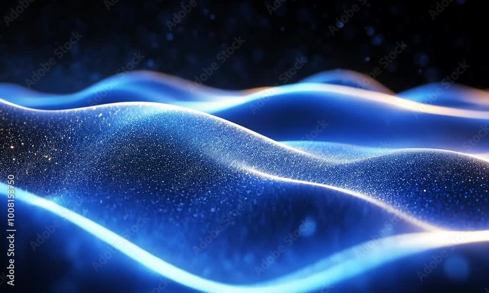 Abstract Blue Waves with Glowing Particles Abstract Blue Waves with Glowing Particles
