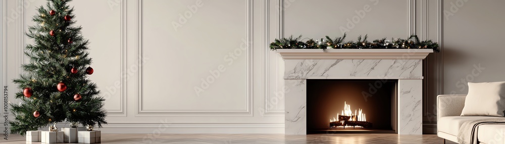 Cozy living room featuring a decorated Christmas tree and a warm fireplace, perfect for holiday ambiance. Cozy living room featuring a decorated Christmas tree and a warm fireplace, perfect for holiday ambiance.