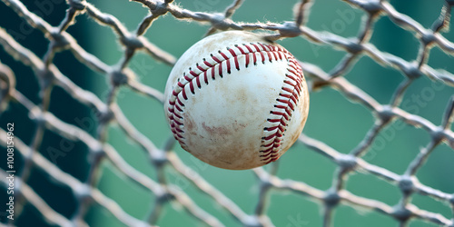 Baseball Caught in Netting Against Sky