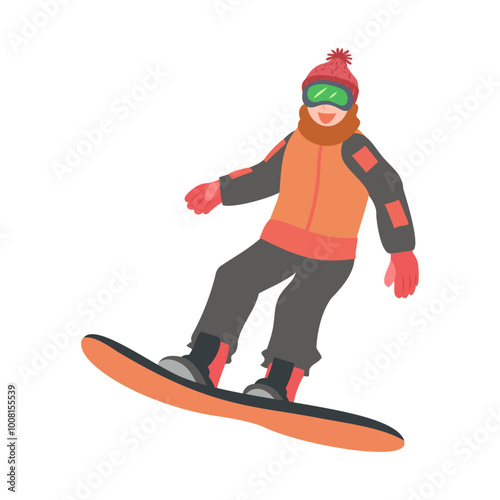 スノボをする人。フラットなベクターイラスト。
Snowboarder. Flat vector illustration.