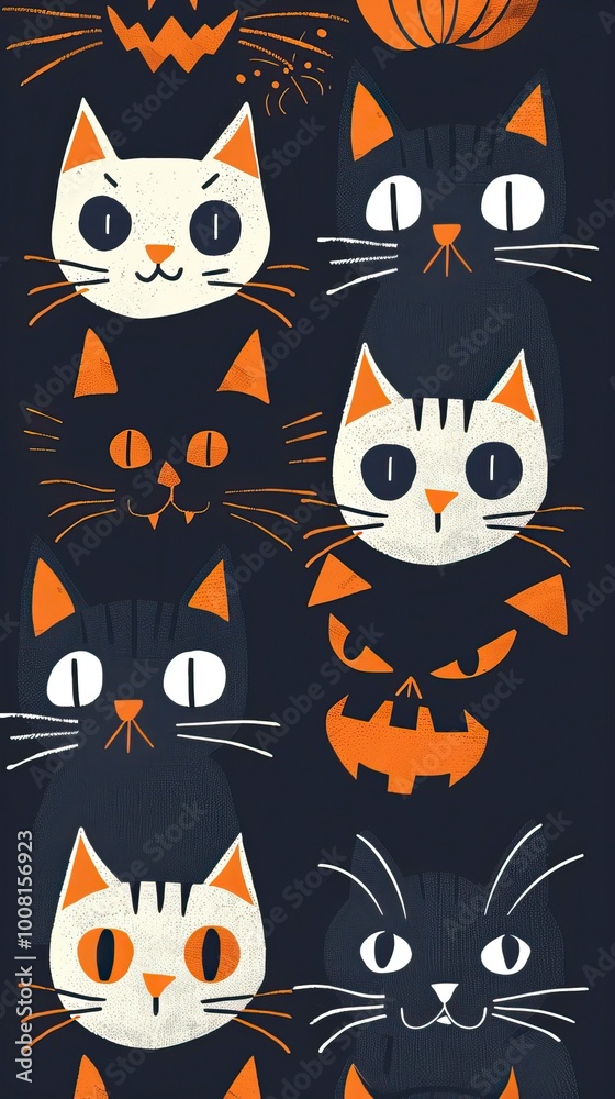 Spooky halloween cats with flat design, Halloween elements, Happy Halloween
