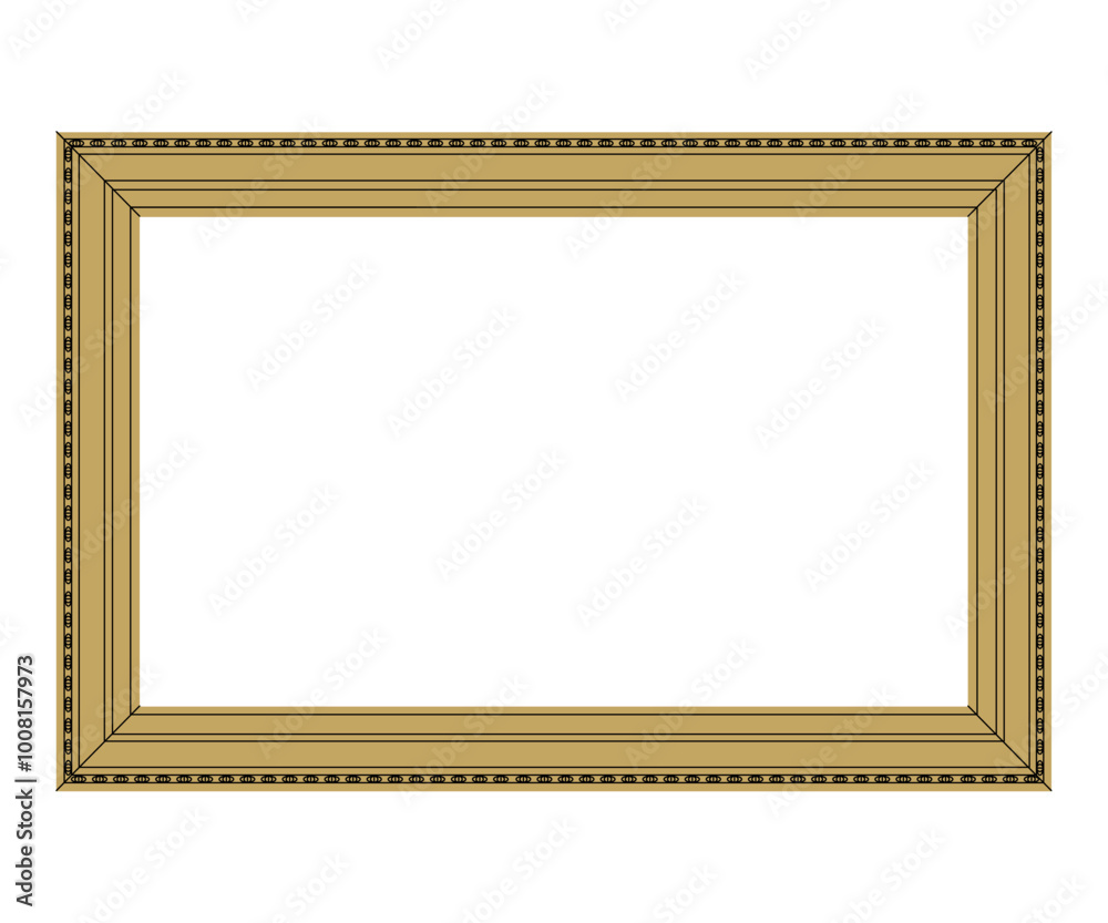 Golden ornamented frame. Place for portraits, landscapes and still lifes. Expensive framing for a mirror, painting or photograph. Place for text. Flat vector illustration. Golden ornamented frame. Place for portraits, landscapes and still lifes. Expensive framing for a mirror, painting or photograph. Place for text. Flat vector illustration.
