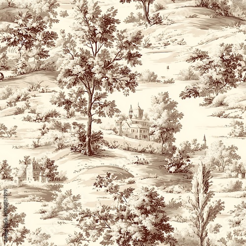 Vintage Toile de Jouy Seamless Pattern Design
