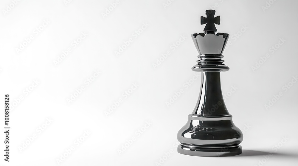 Chrome king chess piece standing on white background Chrome king chess piece standing on white background