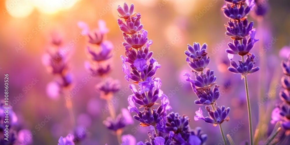 Close-up of purple flowers growing on field during sunset. Close-up of purple flowers growing on field during sunset.