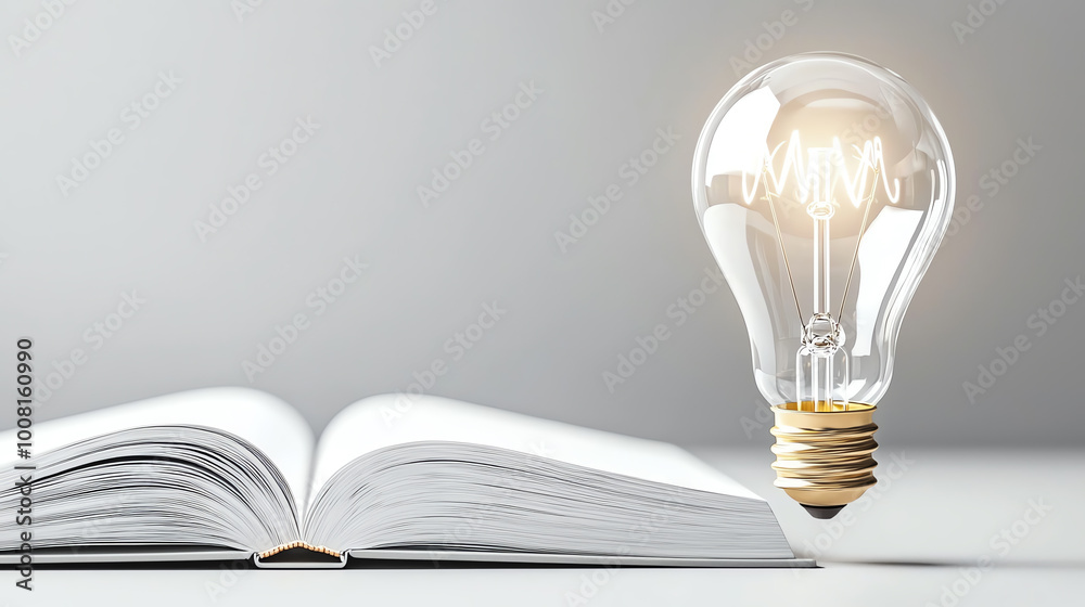 A light bulb above an open book symbolizes bright ideas and knowledge. A light bulb above an open book symbolizes bright ideas and knowledge.