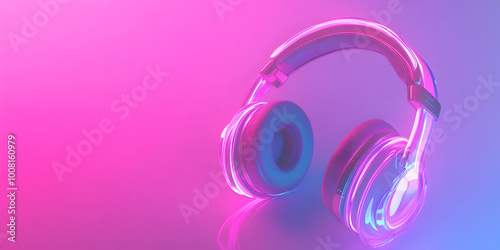 Vibrant Neon Headphones Over Purple Background
