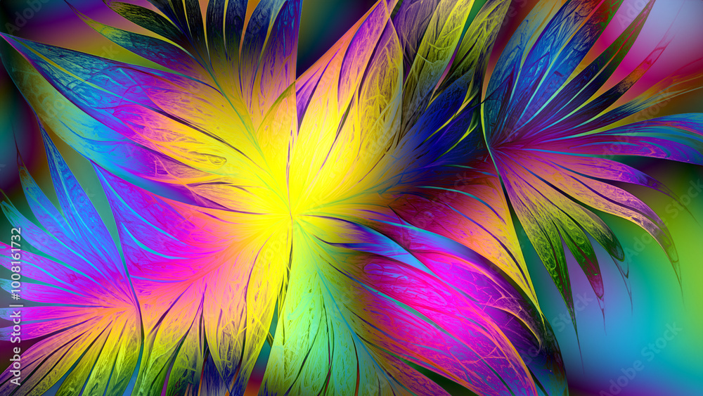 Obraz premium Explosion of spectral colors in motion, creativity and imagination, abstract fractal flowers