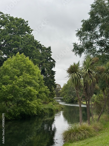 River with tree around it in English Garden, Christchurch South Island New Zealand