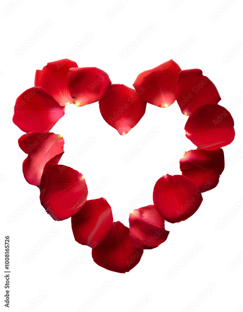 Heart shape with rose petals isolated on white