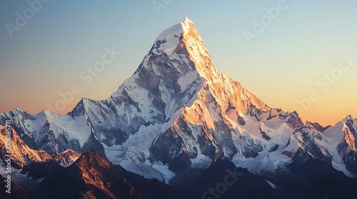 Majestic Mountain Peak at Sunrise Snow Covered Golden Hour Himalayan Range