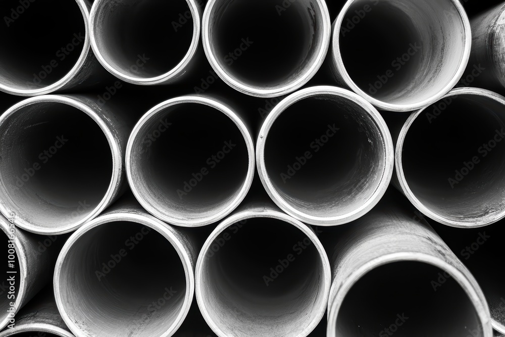 Abstract view of stacked industrial pipes in monochrome tones Abstract view of stacked industrial pipes in monochrome tones