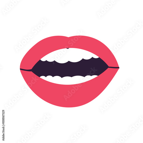 Red female lips . Woman lip speak . Modern doodle art style, Simple flat vector design illustration.