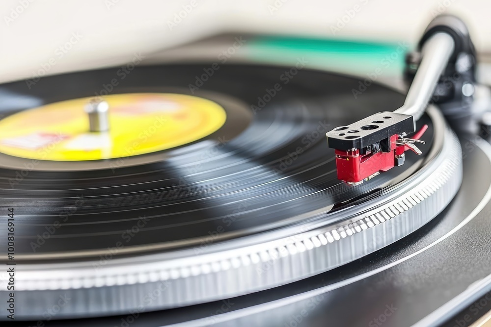Close-up of record player needle on vinyl album Close-up of record player needle on vinyl album
