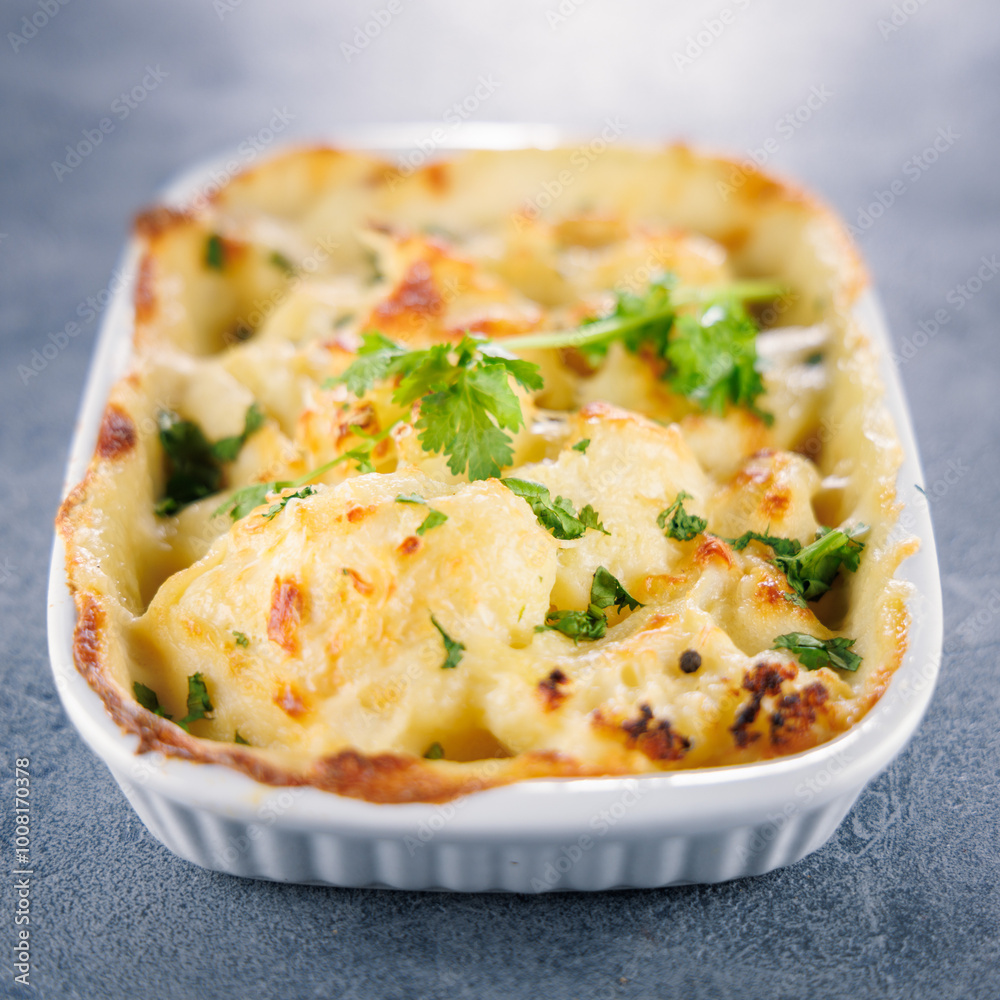savory food, baked cauliflower with cream and cheese savory food, baked cauliflower with cream and cheese