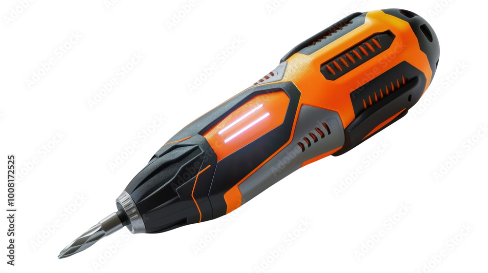 Future wireless electric screwdriver with LED light on white background Future wireless electric screwdriver with LED light on white background
