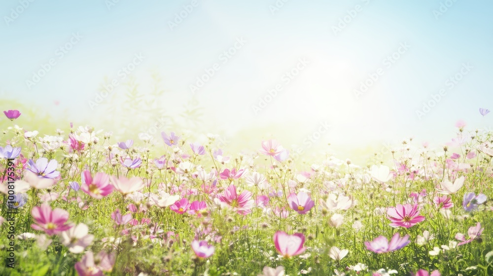 Tranquil sunlit wildflower meadow in full bloom Tranquil sunlit wildflower meadow in full bloom